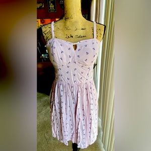 AUW Baby Pink and White Navy Anchor Print Mini Summer Dress